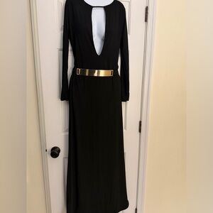 NWT Black Long Sleeve Dress with Gold Accent keyhole cutout maxi dress